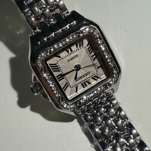 Silver Quartz Watch with Crystal Accents